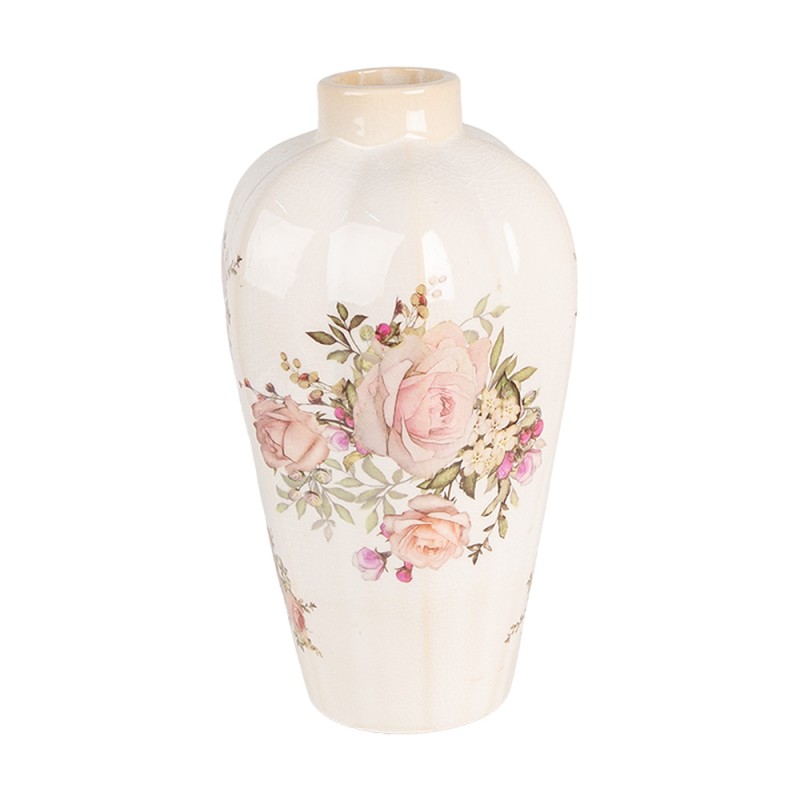 Clayre & Eef Vase Ø 17x30 cm Beige Rose Céramique Roses