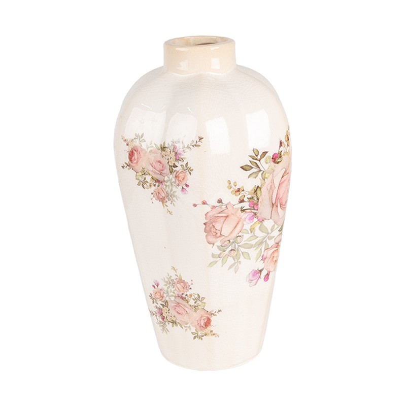 Clayre & Eef Vaso  Ø 17x30 cm Beige Rosa  Ceramica Rose