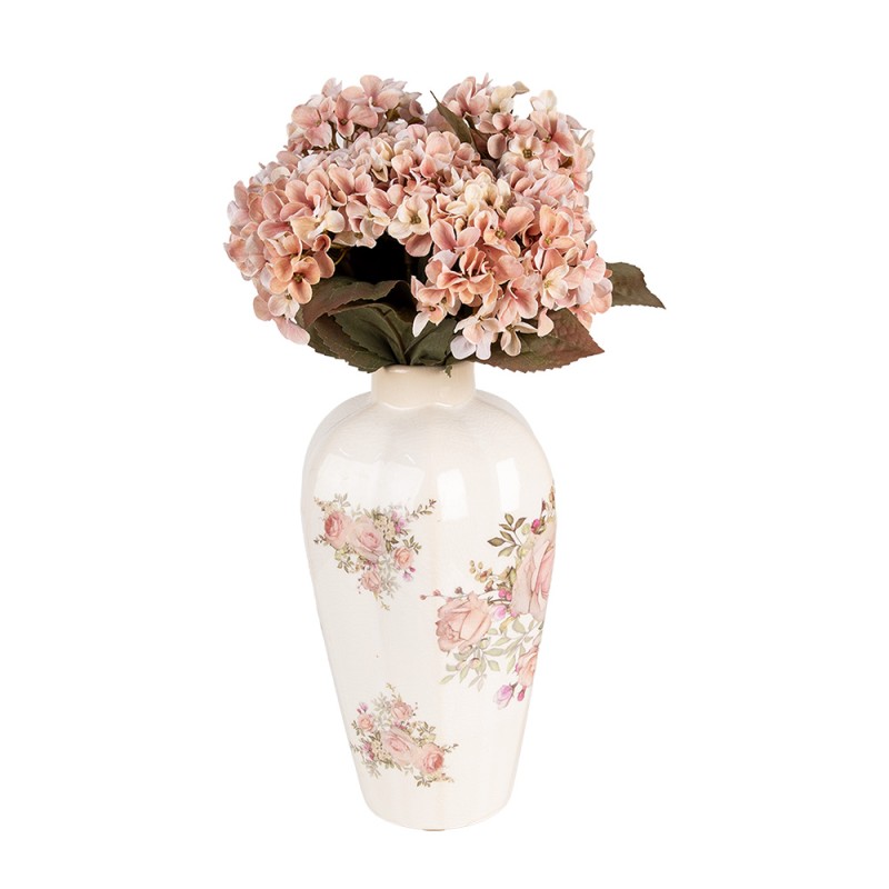 Clayre & Eef Vase Ø 17x30 cm Beige Rosa Keramik Rosen