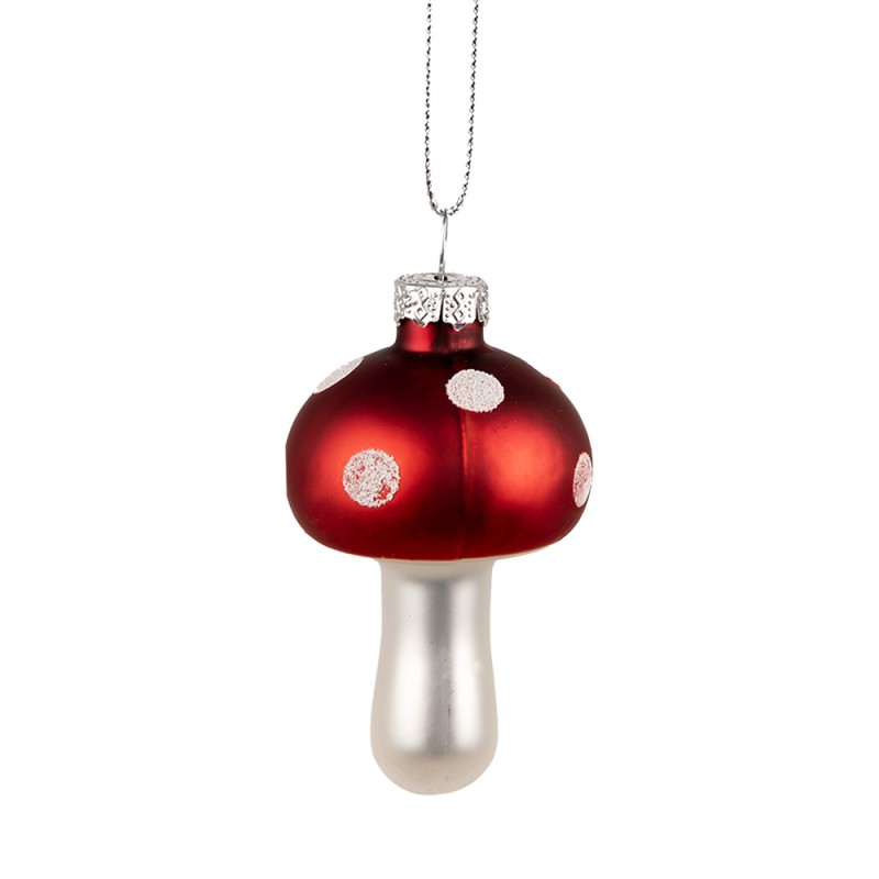 Clayre & Eef Christmas Ornament Mushroom Ø 4x7 cm Red White Glass