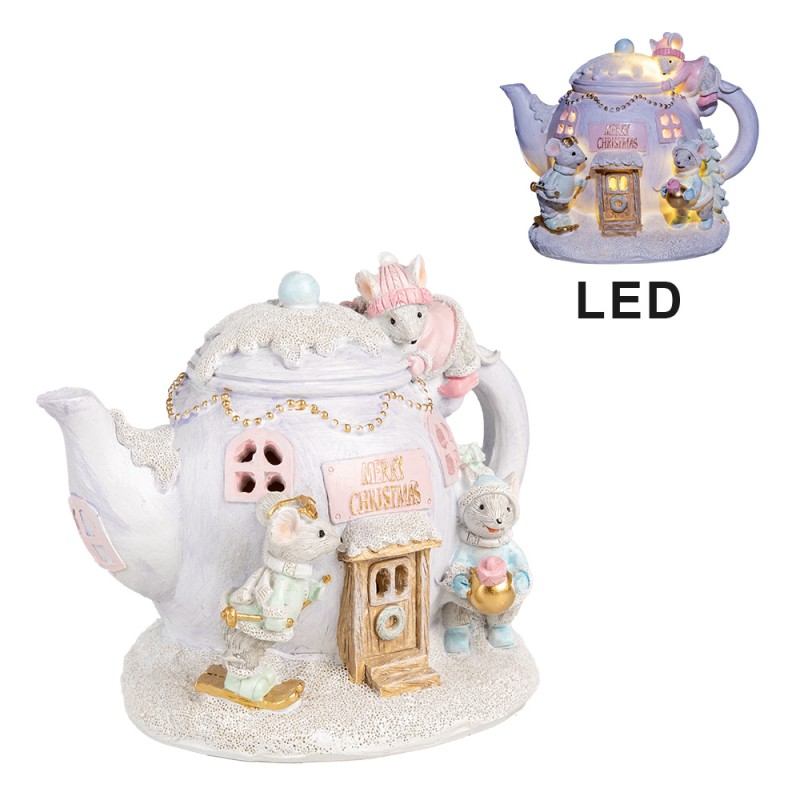 Clayre & Eef Decorative House with LED Teapot 15x11x12 cm Purple Plastic