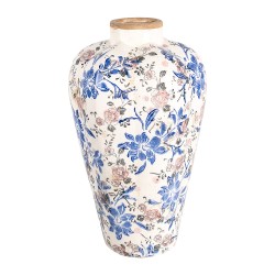 Clayre & Eef Vaas Ø 24x40 cm Beige Blauw Keramiek Bloemen