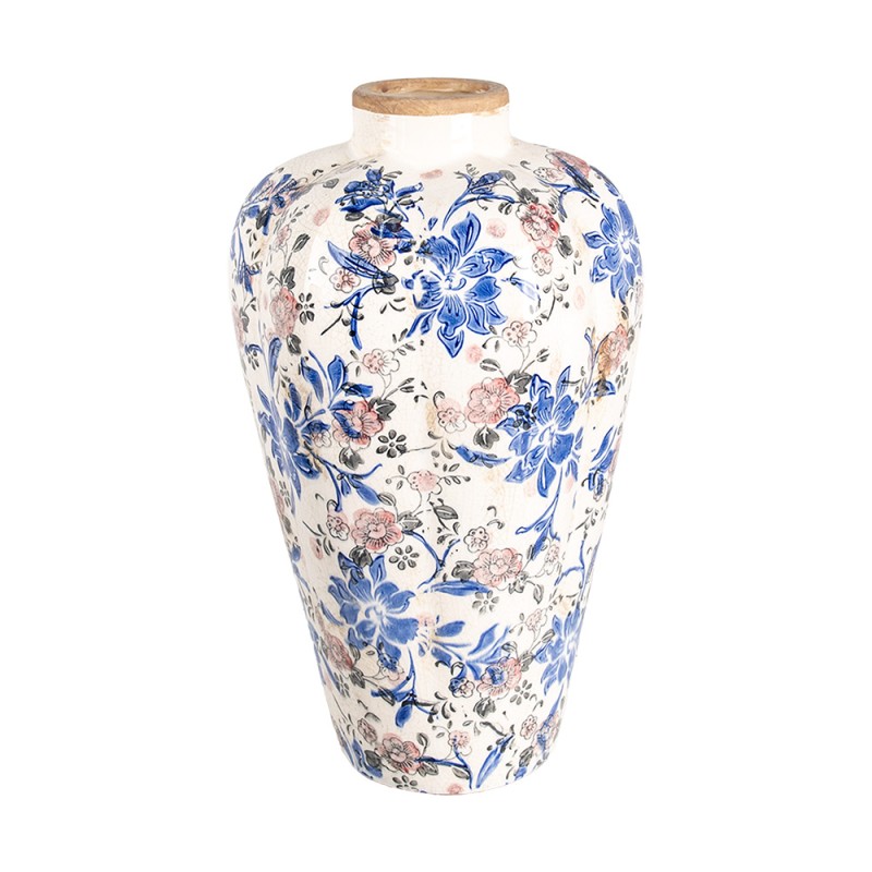 Clayre & Eef Vase Ø 24x40 cm Beige Bleu Céramique Fleurs