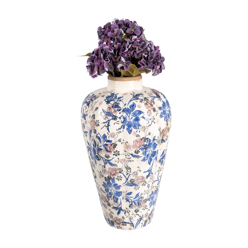 Clayre & Eef Vase Ø 24x40 cm Beige Blau Keramik Blumen