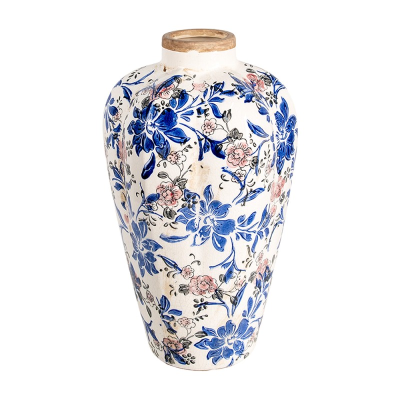 Clayre & Eef Vase Ø 21x35 cm Beige Bleu Céramique Fleurs