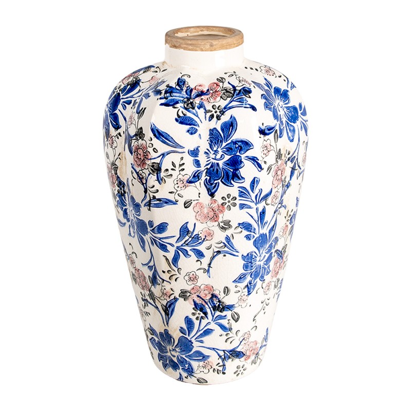 Clayre & Eef Vase Ø 21x35 cm Beige Bleu Céramique Fleurs