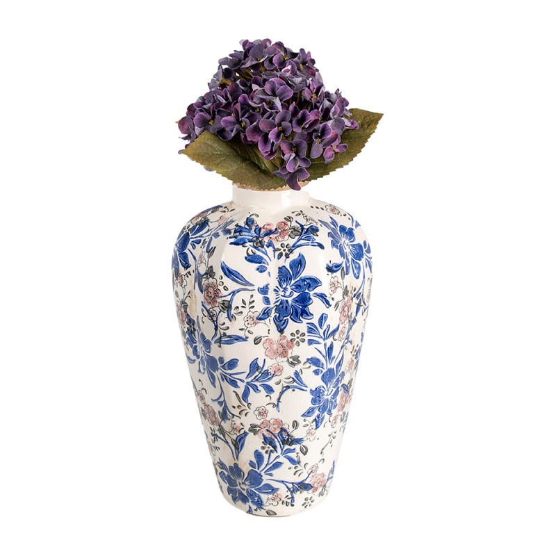 Clayre & Eef Vase Ø 21x35 cm Beige Bleu Céramique Fleurs