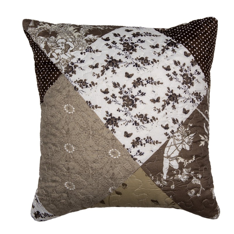 Clayre & Eef Housse de coussin 40x40 cm Marron Polyester Fleurs