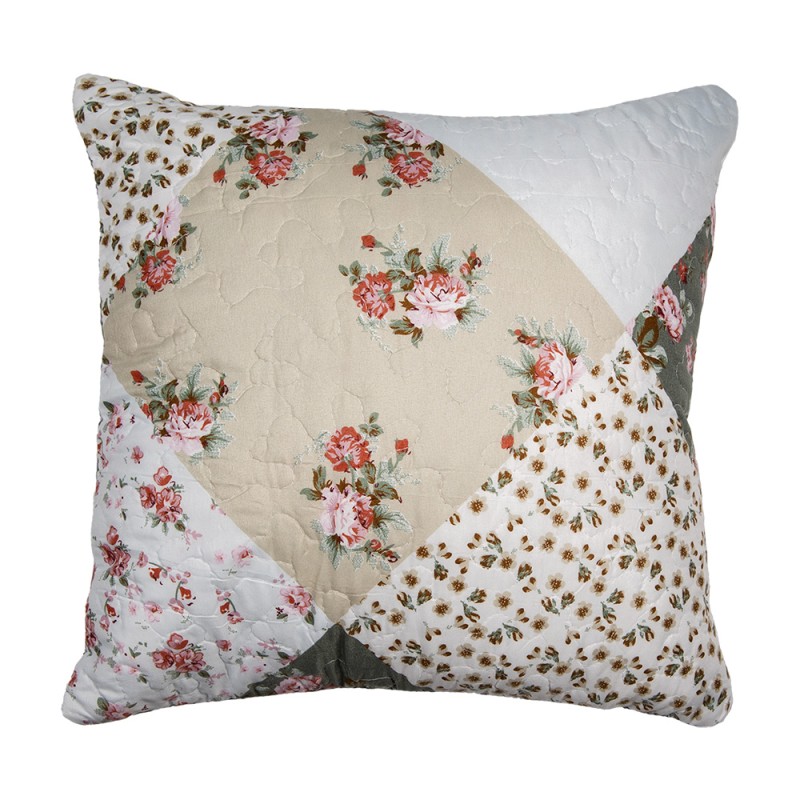 Clayre & Eef Kussenhoes 40x40 cm Groen Beige Polyester Bloemen