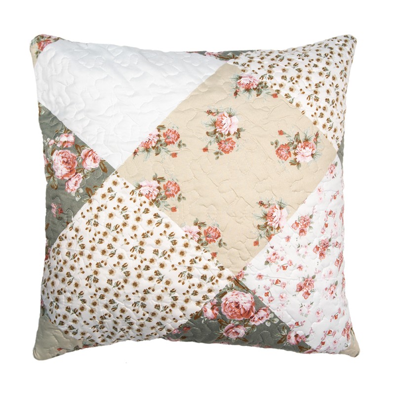 Clayre & Eef Housse de coussin 50x50 cm Vert Beige Polyester Fleurs