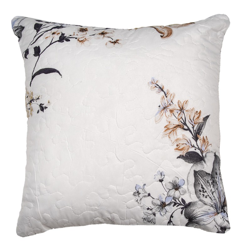 Clayre & Eef Cushion Cover 40x40 cm White Grey Polyester Flowers