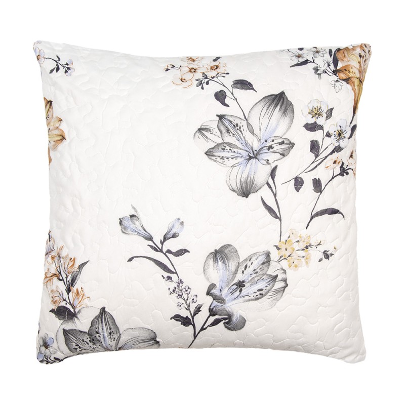 Clayre & Eef Cushion Cover 50x50 cm White Grey Polyester Flowers