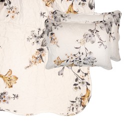 Clayre & Eef Bedsprei 230x250 cm Wit Grijs Polyester Bloemen