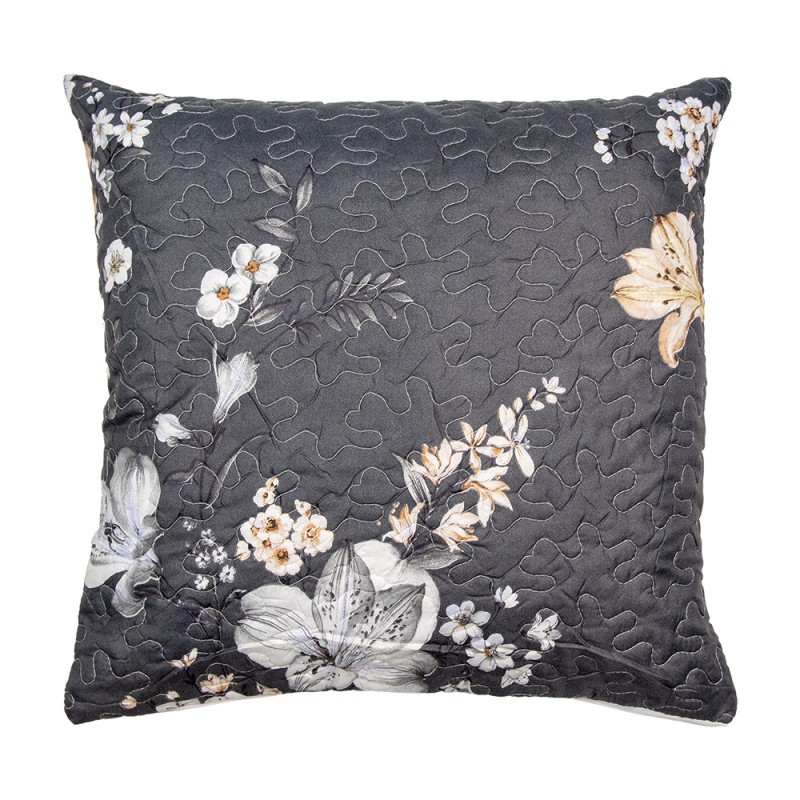 Clayre & Eef Cushion Cover 50x50 cm Grey Beige Polyester Flowers