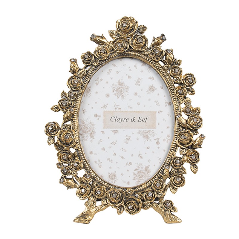 Clayre & Eef Photo Frame 9x13 cm Gold colored Metal Glass Oval