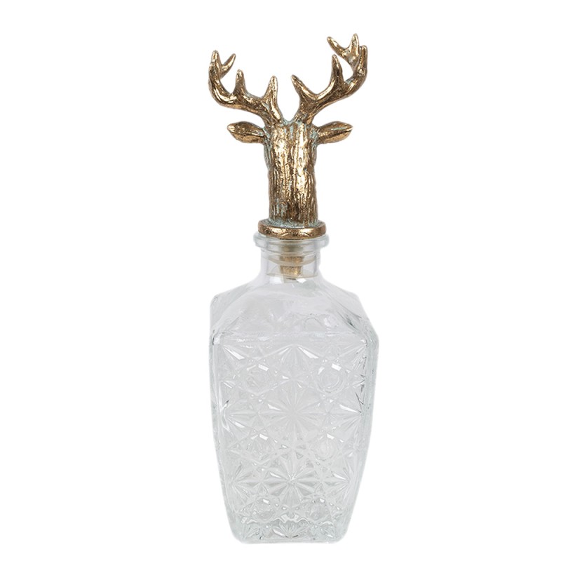 Clayre & Eef Decorative Bottle with Bottle Stopper 10x10x30 cm Transparent Glass Deer