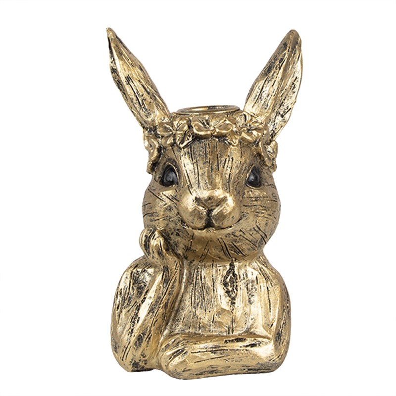 Clayre & Eef Candle holder Rabbit 10x8x15 cm Gold colored Polyresin