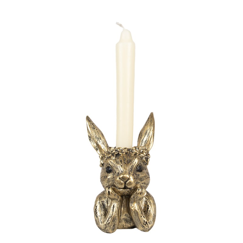 Clayre & Eef Candle holder Rabbit 9x8x15 cm Gold colored Polyresin