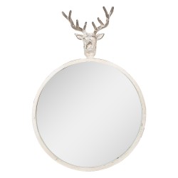 Clayre & Eef Miroir 48x10x67 cm Blanc Métal Verre Rond Cerf