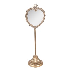 Clayre & Eef Table Mirror 14x11x43 cm Gold colored Metal Glass Heart-Shaped