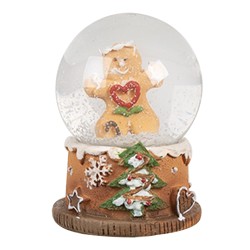 Clayre & Eef Boule de neige Ø 5x6 cm Marron Verre Plastique Bonhomme en pain d‘épice