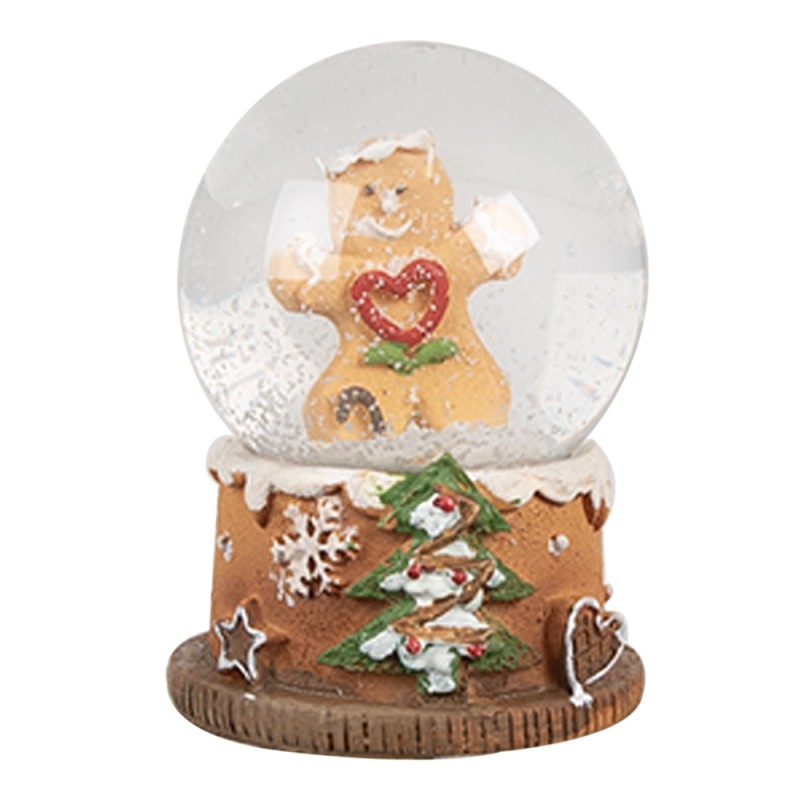 Clayre & Eef Sneeuwbol Ø 5x6 cm Bruin Glas Kunststof Gingerbread man