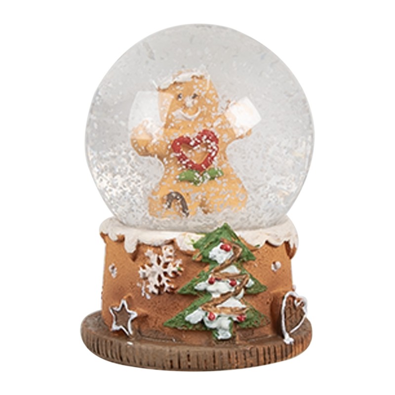 Clayre & Eef Snow Globe Ø 5x6 cm Brown Glass Plastic Gingerbread man