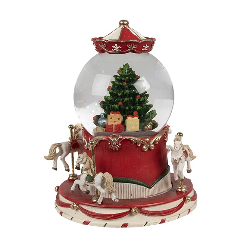 Clayre & Eef Snow Globe Ø 14x19 cm Red Glass Plastic Christmas