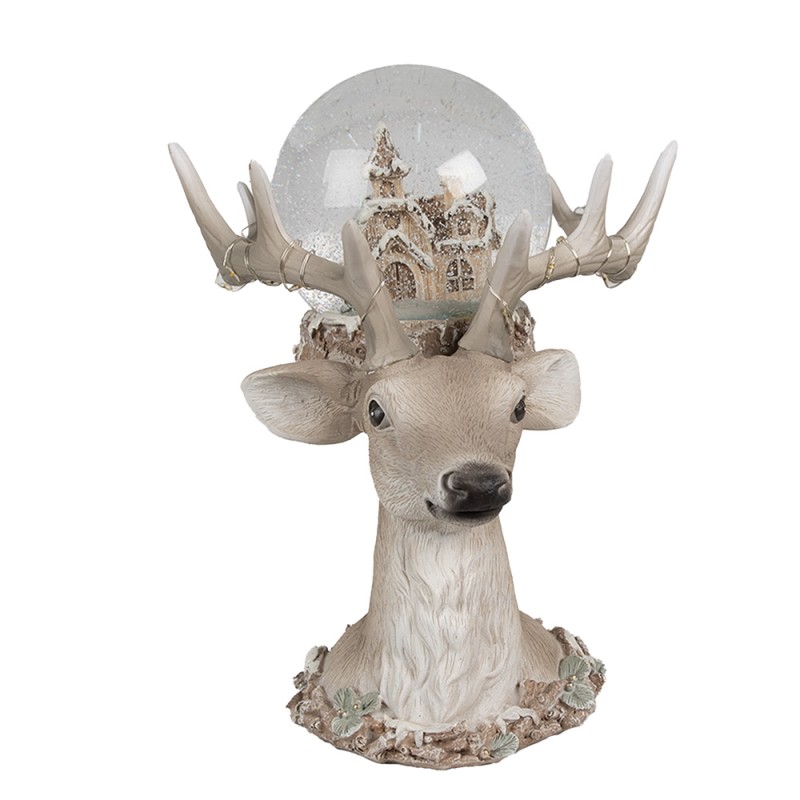 Clayre & Eef Snow Globe Deer 18x20x23 cm Brown Glass Plastic Christmas