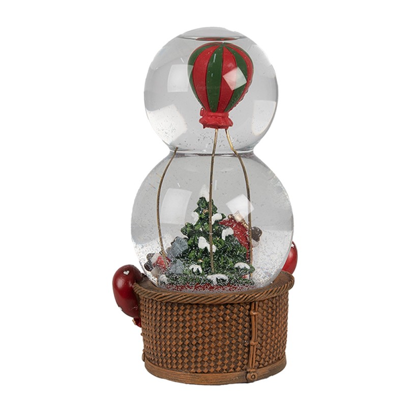 Clayre & Eef Snow Globe Hot Air Balloon 12x10x21 cm Red Glass Plastic Christmas