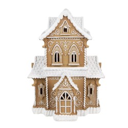 Clayre & Eef Gingerbread house with LED 28x21x37 cm Brown Plastic