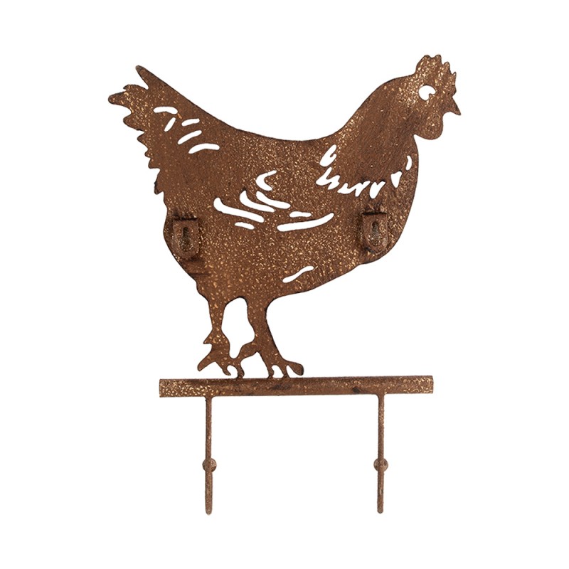 Clayre & Eef Attaccapanni da parete Pollo 24x5x31 cm Marrone Metallo