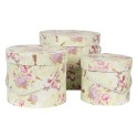 Clayre & Eef Storage Box Set of 3 23x20 / Ø 20x17 / Ø 17x14 cm Green Cardboard Round Flowers