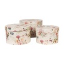 Clayre & Eef Storage Box Set of 3 Ø 24x16 / Ø 22x15 / Ø 21x13 cm Beige Cardboard Round Flowers