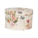 Clayre & Eef Storage Box Set of 3 Ø 24x16 / Ø 22x15 / Ø 21x13 cm Beige Cardboard Round Flowers