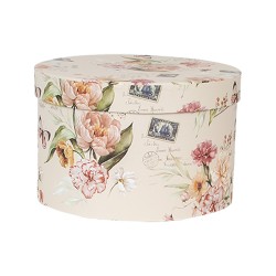 Clayre & Eef Boîte de rangement set de 3 Ø 24x16 / Ø 22x15 / Ø 21x13 cm Beige Carton Rond Fleurs