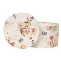 Clayre & Eef Storage Box Set of 3 Ø 24x16 / Ø 22x15 / Ø 21x13 cm Beige Cardboard Round Flowers