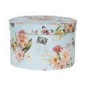 Clayre & Eef Boîte de rangement set de 3 Ø 24x16 / Ø 22x15 / Ø 21x13 cm Bleu Carton Rond Fleurs