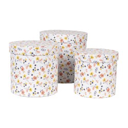 Clayre & Eef Ø 19x19 / Ø 17x17 / Ø 15x15 cm Blanc Carton Rond Fleurs