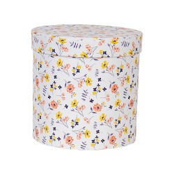 Clayre & Eef Storage Box Set of 3 Ø 19x19 / Ø 17x17 / Ø 15x15 cm White Cardboard Round Flowers