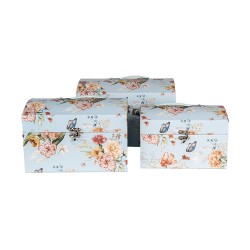 Clayre & Eef Décoration valise set de 3 30x20x20 /26x18x18/22x15x15 cm Bleu Carton Rectangle Fleurs