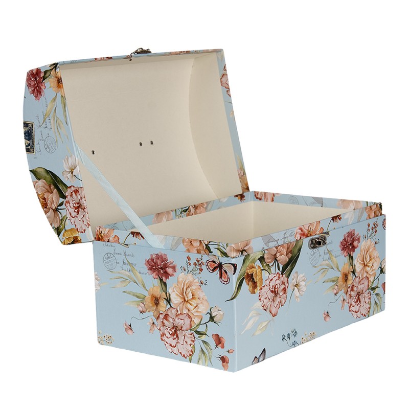 Clayre & Eef Decorative Suitcase Set of 3 30x20x20 /26x18x18/22x15x15 cm Blue Cardboard Rectangle Flowers