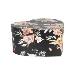 Clayre & Eef Boîte de rangement set de 3 28x26x14/24x23x12/21x20x10 cm Noir Carton En forme de coeur Fleurs