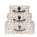 Clayre & Eef Décoration valise set de 3 30x22x9/25x20x9/20x17x8 cm Blanc Carton Rectangle Fleurs