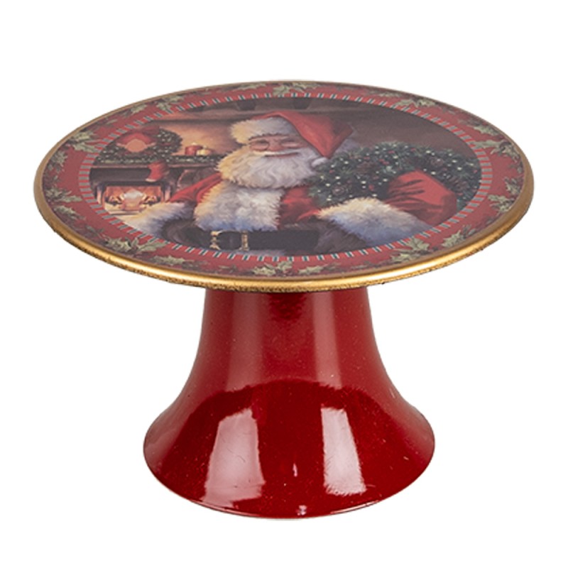 Clayre & Eef Plateau à gâteaux sur pied Ø 16x10 cm Rouge Plastique Rond Père Noël