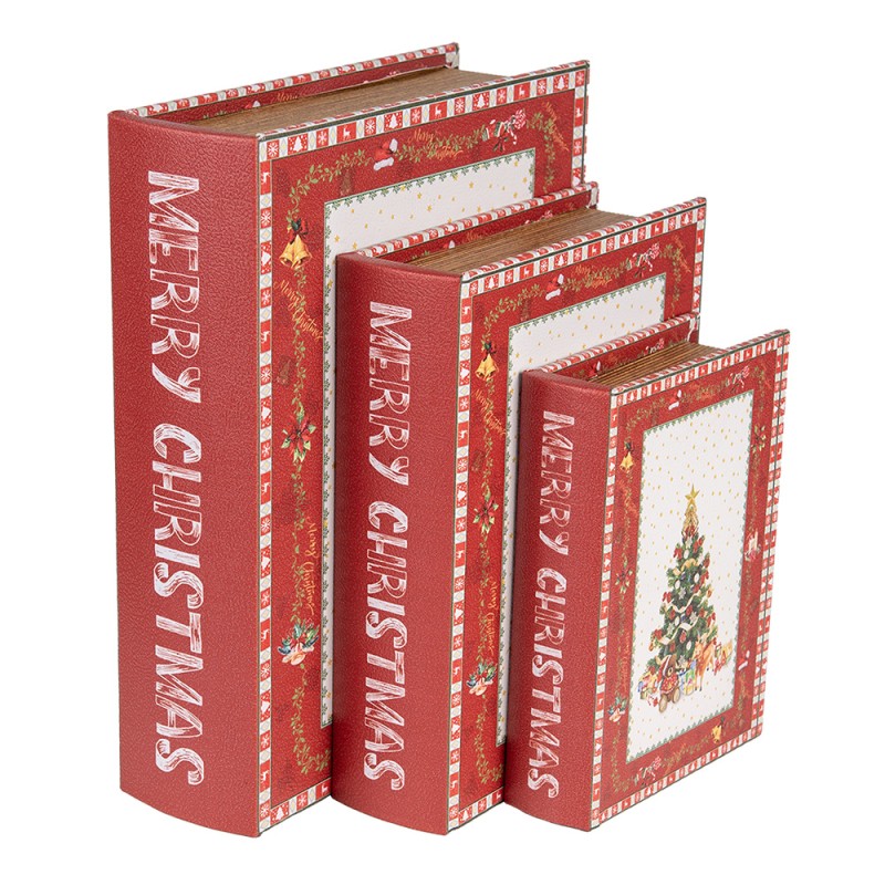 Clayre & Eef Boîte de rangement set de 3 Livres 27x22x7 / 22x17x6 / 17x12x4 cm Rouge Produit en bois Rectangle Sapin de Noël Mer