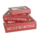 Clayre & Eef Aufbewahrungsbox 3er Set Bücher 27x22x7 / 22x17x6 / 17x12x4 cm Rot Holzprodukt Rechteck Weihnachtsbaum Merry Christ