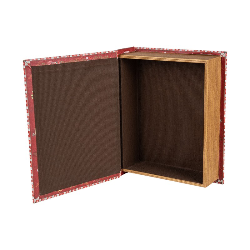 Clayre & Eef Storage Box Set of 3 Books 27x22x7 / 22x17x6 / 17x12x4 cm Red Wood product Rectangle Christmas Tree Merry Christmas