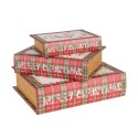 Clayre & Eef Aufbewahrungsbox 3er Set Bücher 27x22x7 / 22x17x6 / 17x12x4 cm Rot Weiß Holzprodukt Rechteck Weihnachtsmann Merry C