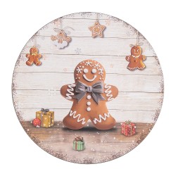 Clayre & Eef Charger Plate Ø 33 cm Beige Brown Plastic Round Gingerbread man